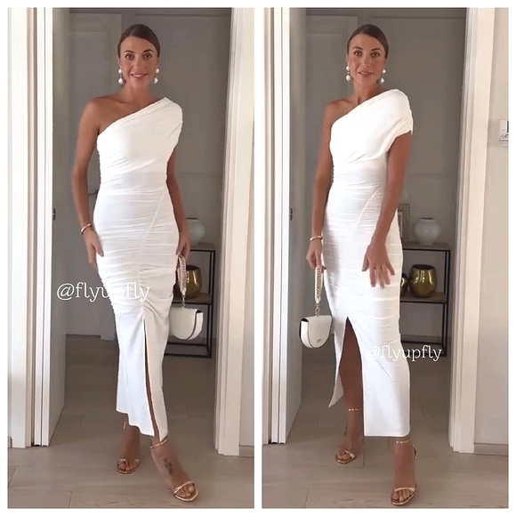 Zara Dresses & Skirts - Zara White One-Shoulder Midi Dress